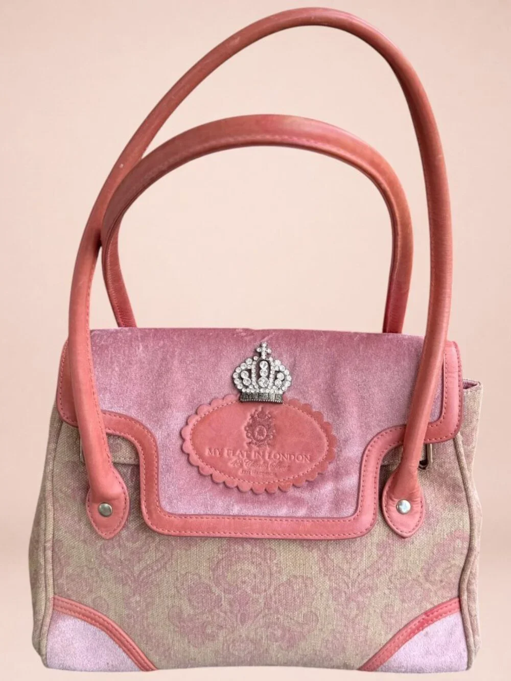 My Flat in London Jan Haedrich Pink Sage Rhinestone Crown Handbag